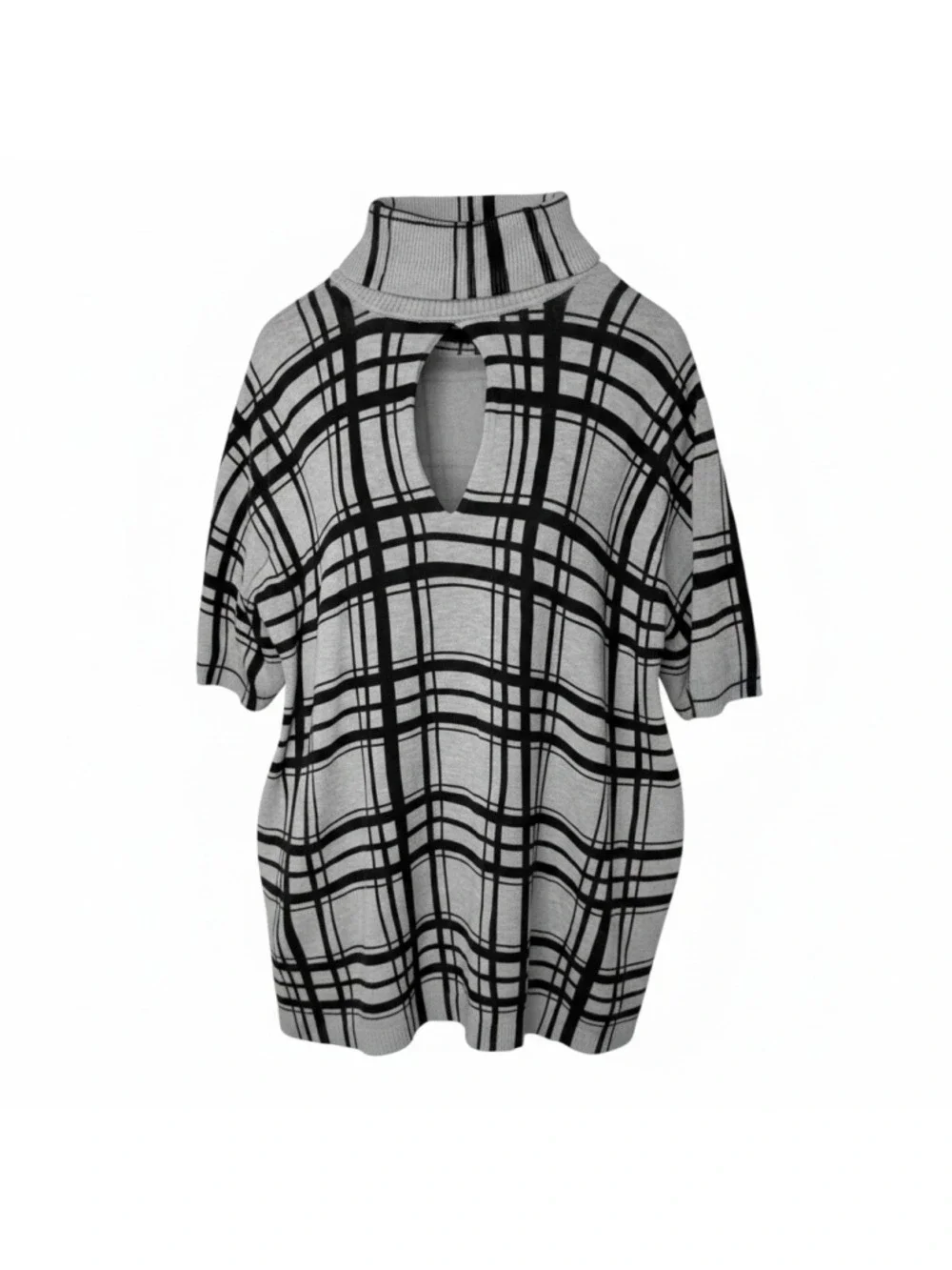 Lane Bryant Plaid Turtleneck Sweater Tunic Gray Black Oversized Plus 26/28 - Picture 2 of 5
